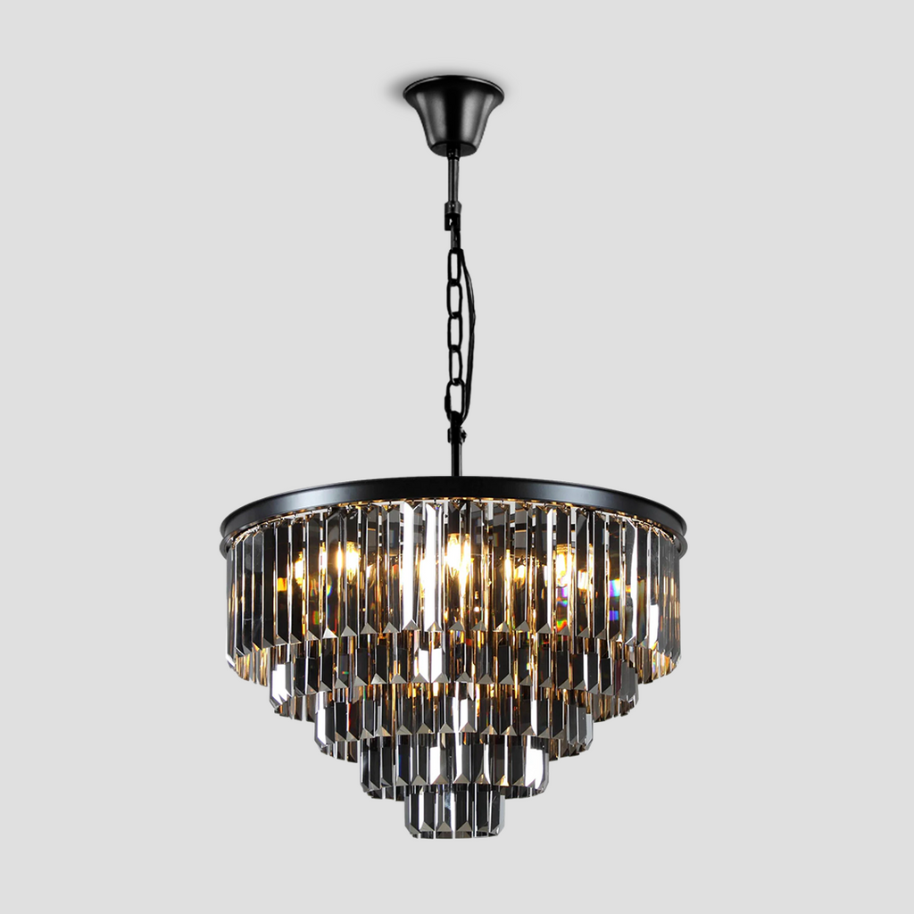1920s Olion Multi-Tier Clear/Smoke Crystal Round Chandelier