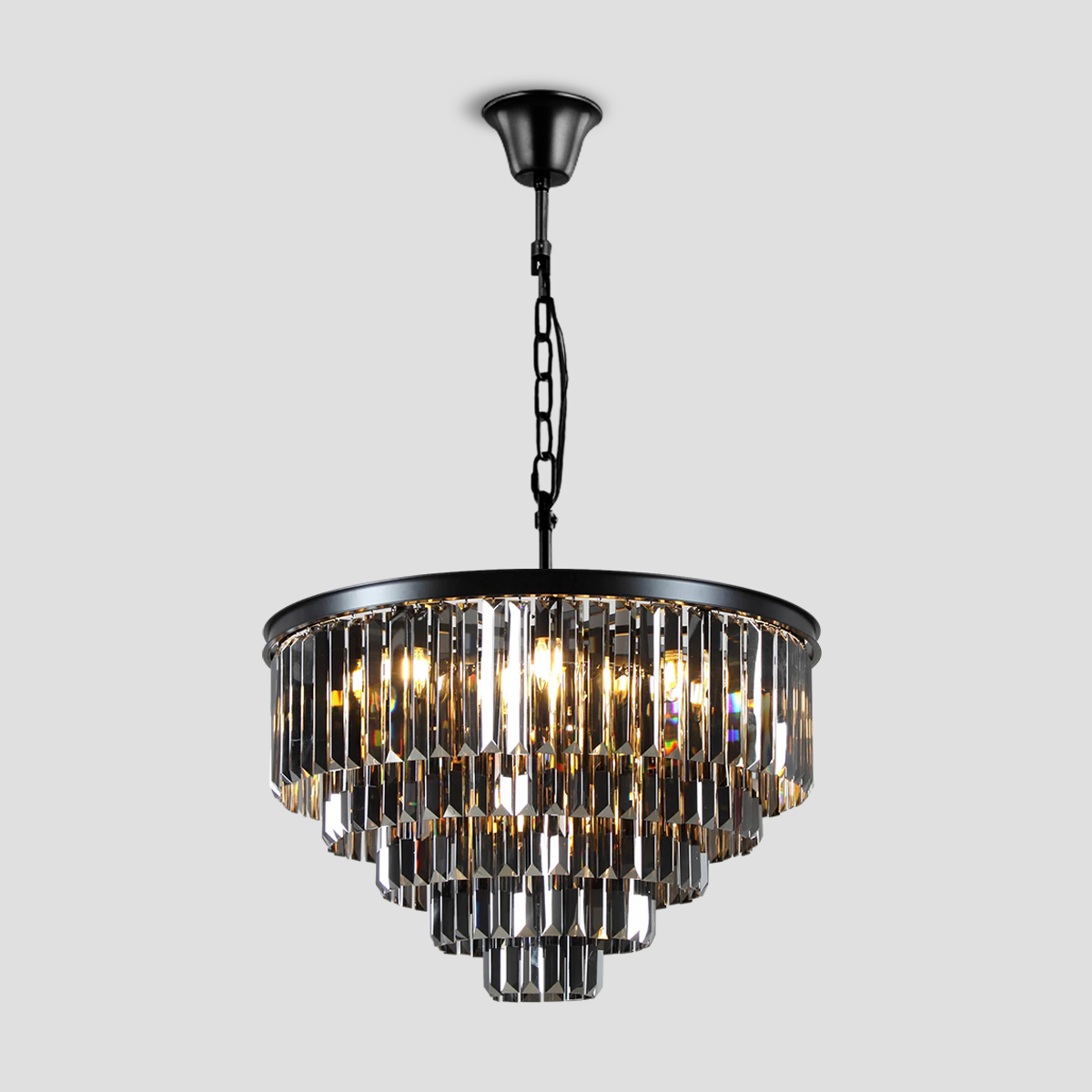 1920s Olion Multi-Tier Clear/Smoke Crystal Round Chandelier