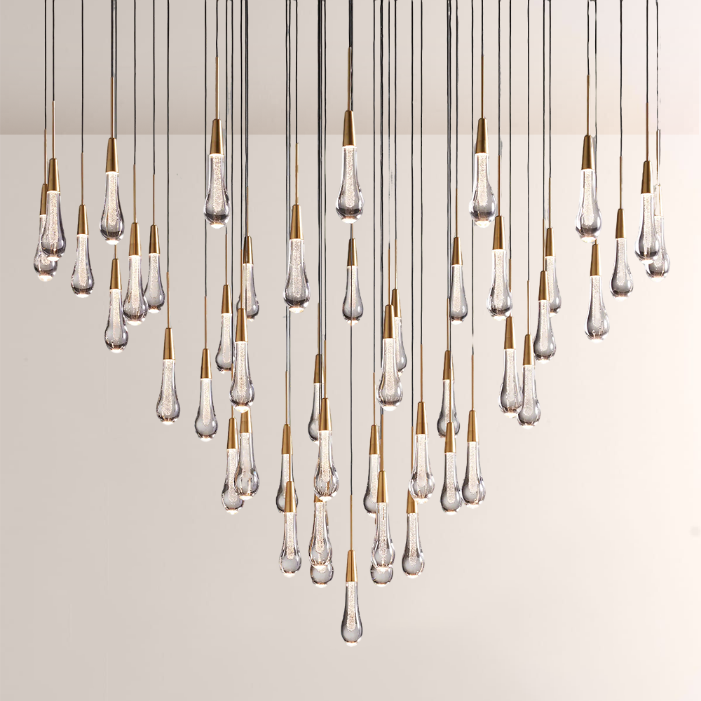 Raindrop Glass Round Solitaire Chandelier -kimoylights