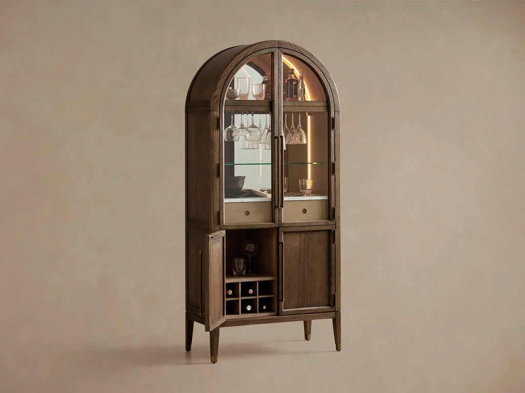 Hattie Bar Cabinet Solid Oak Wood Rectangular Vintage Inspired Dining