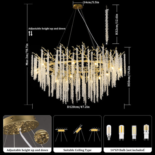 Snow Tree Branch Gold/Silver Chandelier 47''