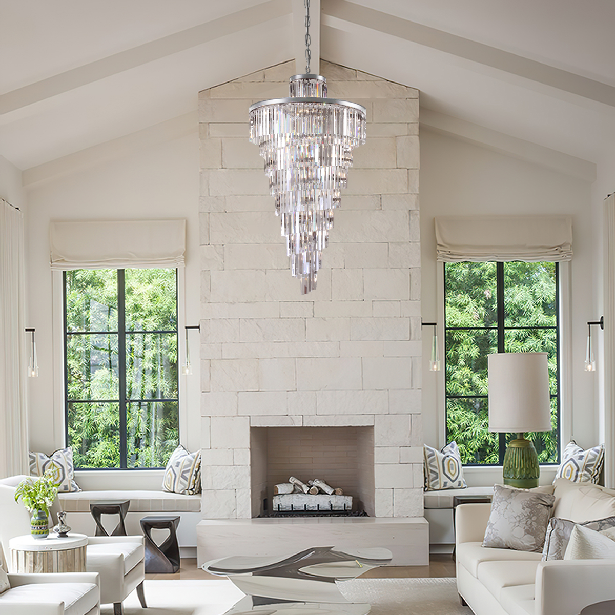 1920s Olion Multi-Tiered/ Layered Crystal Rod Chandelier
