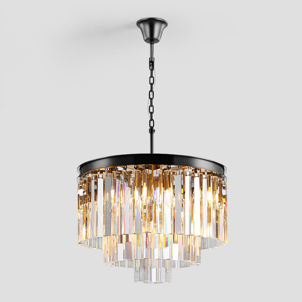 1920s Olion Multi-Tier Clear/Smoke Crystal Round Chandelier