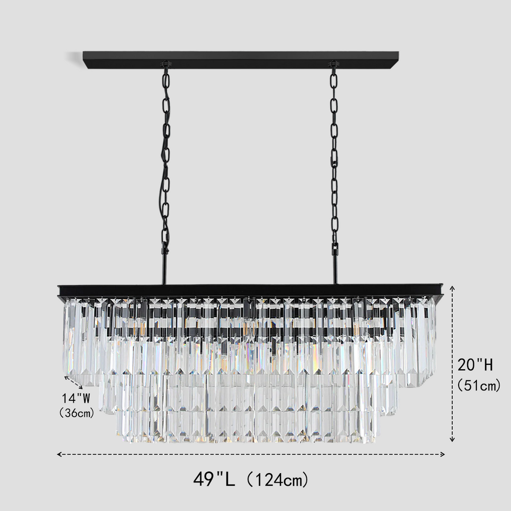 1920s Olion 3-Tier Crystal Rectangular Chandelier