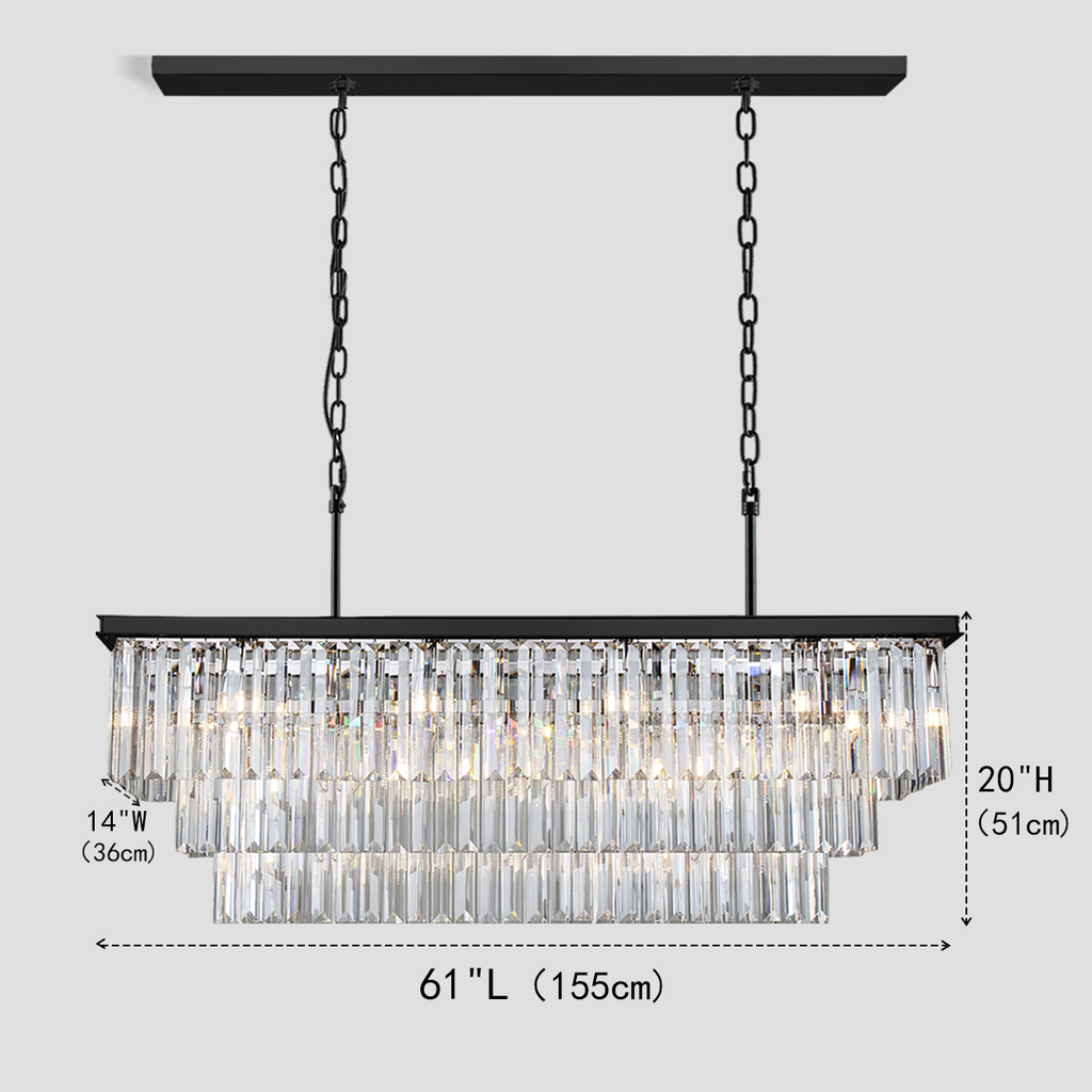 1920s Olion 3-Tier Crystal Rectangular Chandelier