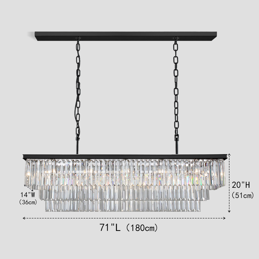 1920s Olion 3-Tier Crystal Rectangular Chandelier