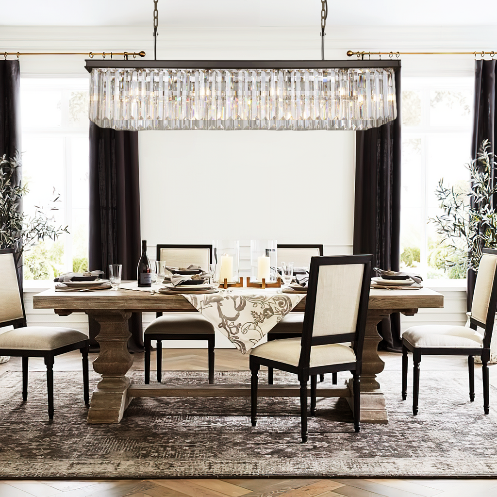 1920s Olion Single-Tier Rectangular Crystal Rod Chandelier