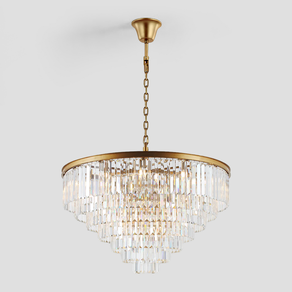 1920s Olion Multi-Tier Clear/Smoke Crystal Round Chandelier