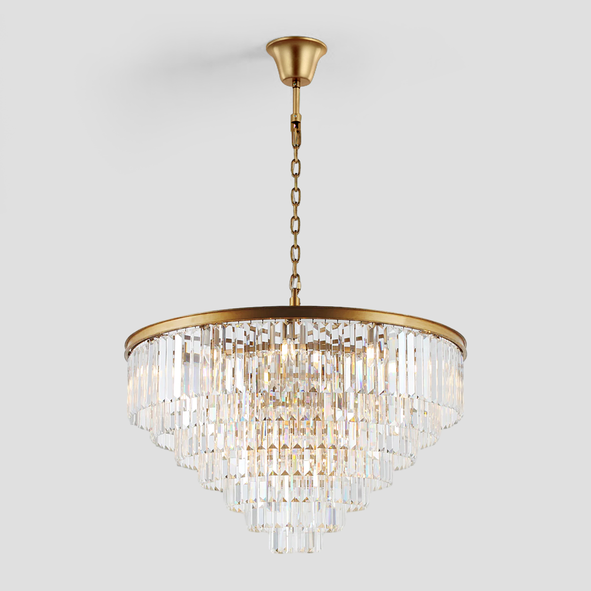 1920s Olion Multi-Tier Clear/Smoke Crystal Round Chandelier