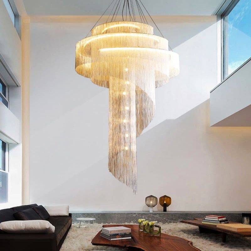 Alisa Luxury Aluminum Chain Tassel Ring Multilayer Chandelier - kimoylights
