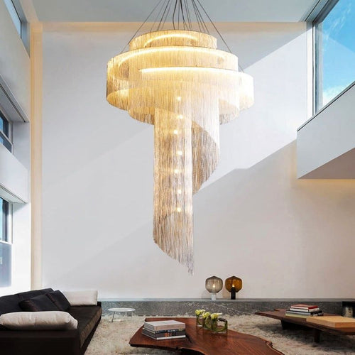Alisa Luxury Aluminum Chain Tassel Ring Multilayer Chandelier - kimoylights