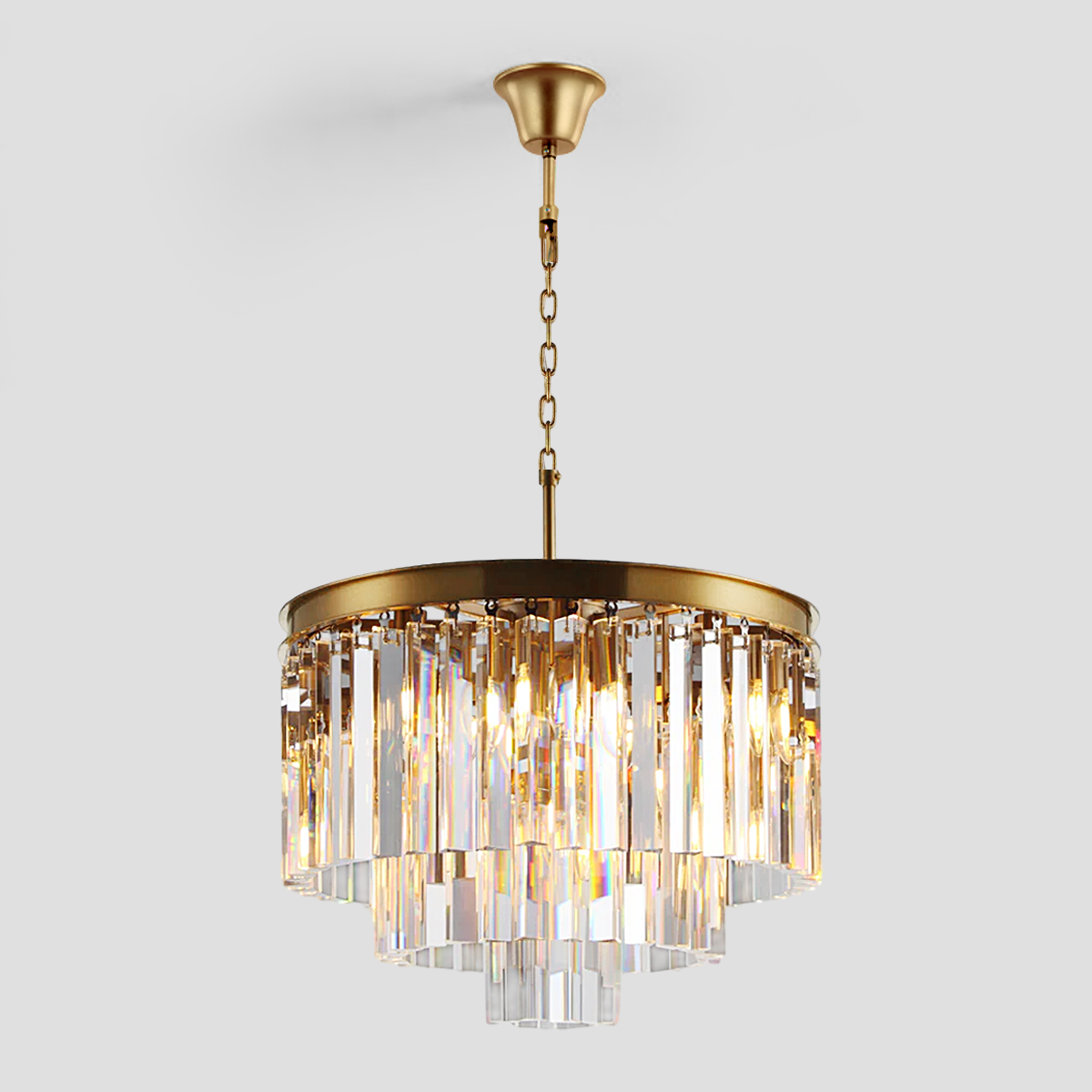 1920s Olion Multi-Tier Clear/Smoke Crystal Round Chandelier