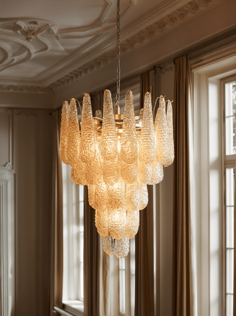 Murano Chandelier 52 Drops Amber