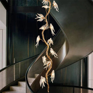 Lucky Bird Glass Tree Branch Chandelier For Staircase - kimoylights