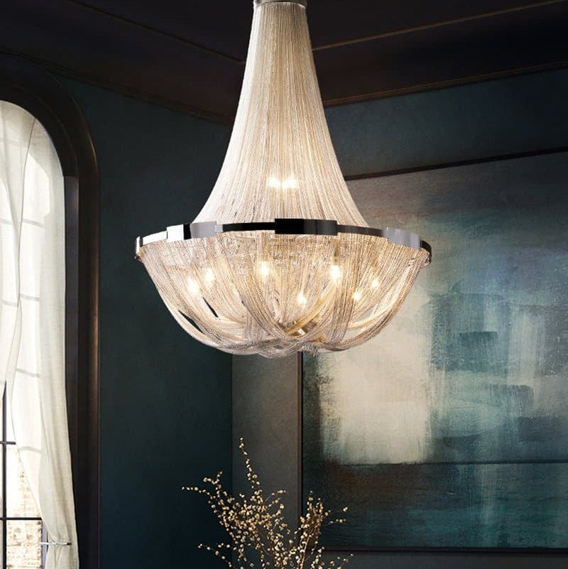Alisa Luxury Plated Aluminum Chain Tassel Chandelier Diameter 24" 31" - kimoylights