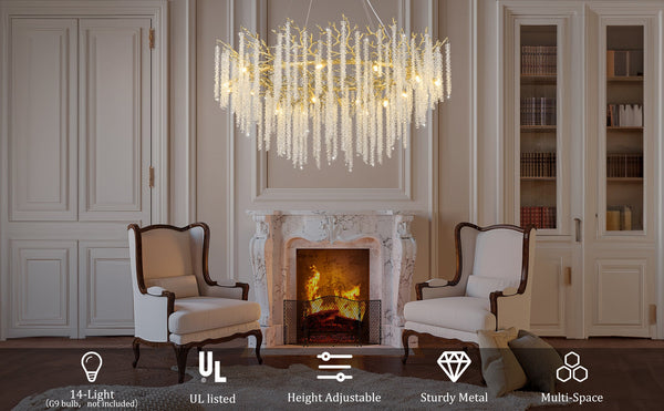 Snow Tree Branch Gold/Silver Chandelier 47''
