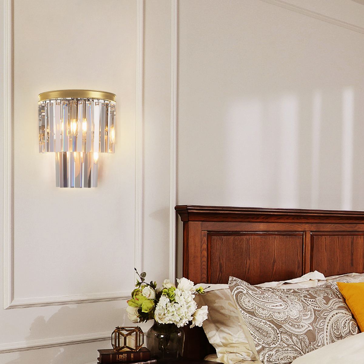 1920s Tedem 2-Tier Crystal Semi-Round Sconce