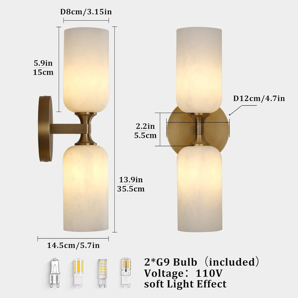 Alabaster 2 heads Wall Sconce for All Scene 13.9"