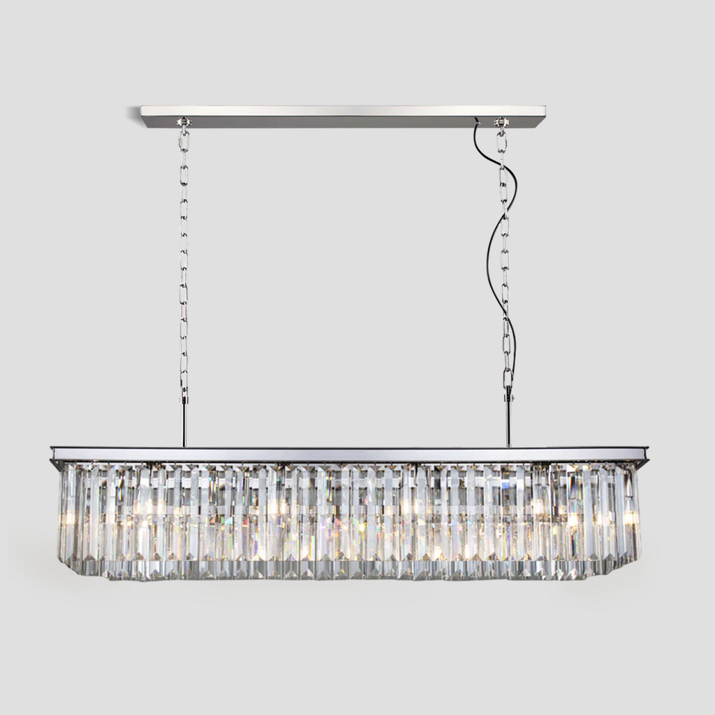 1920s Olion Single-Tier Rectangular Crystal Rod Chandelier