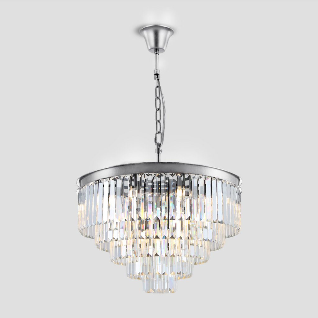 1920s Olion Multi-Tier Clear/Smoke Crystal Round Chandelier