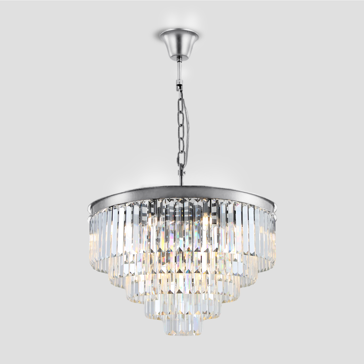 1920s Olion Multi-Tier Clear/Smoke Crystal Round Chandelier