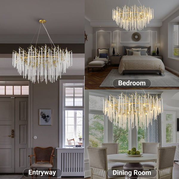 Snow Tree Branch Gold/Silver Chandelier 47''