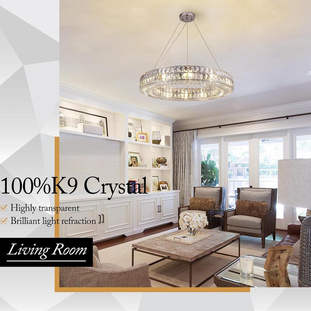 Modern K9 Crystal Round/Rectangular Chandelier 32" 61" - kimoylights