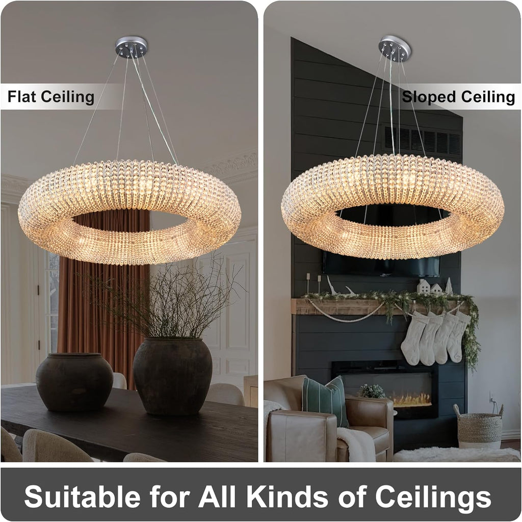 Modern K9 Grey/Clear Crystal Beads Round Chandelier 31.5" -kimoylights