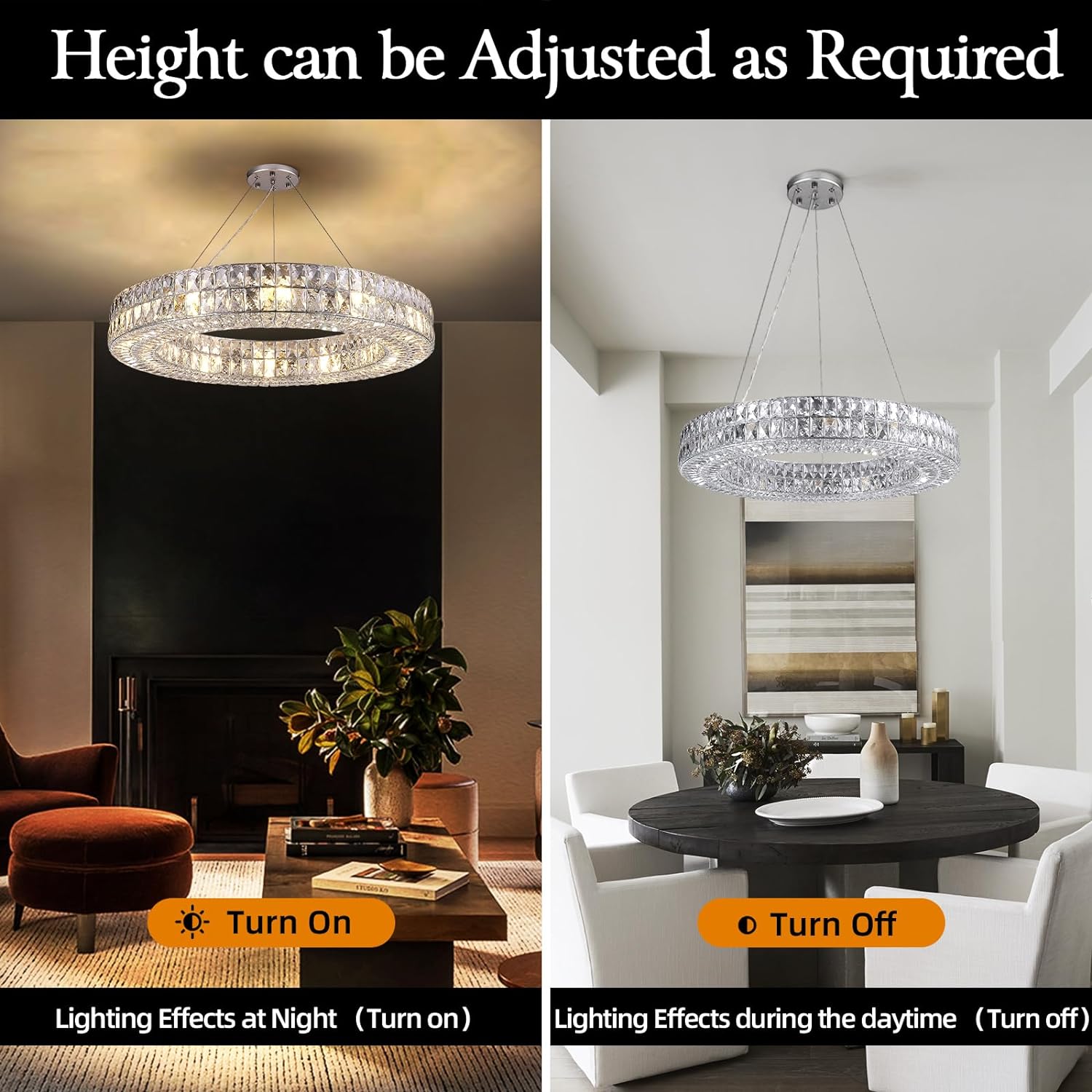 Modern K9 Crystal Round/Rectangular Chandelier 32" 61" - kimoylights