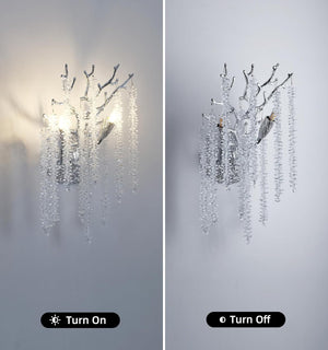 Snow Tree Crystal Silver Wall Sconce 10"H