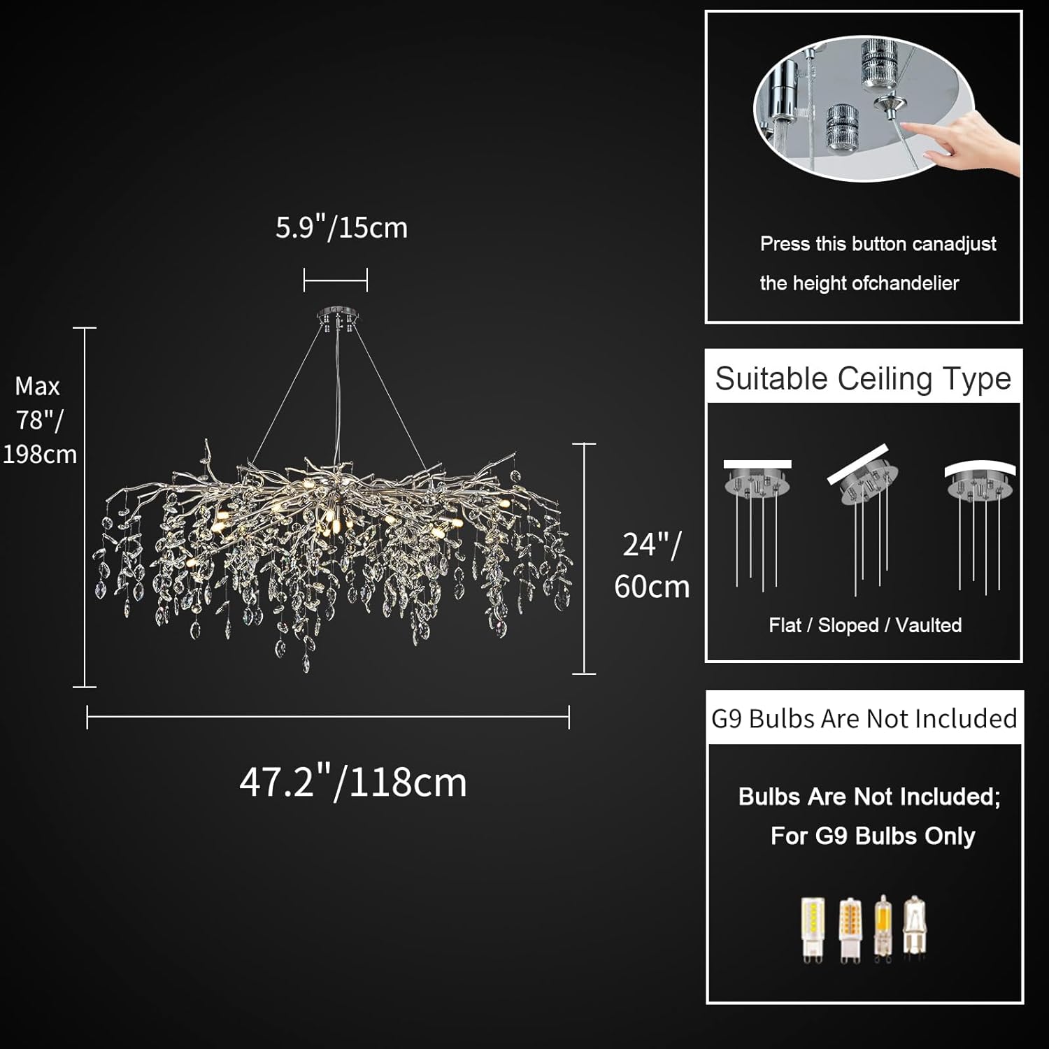 Modern Ice Eyes Tree Branch Chandelier for All rooms 47" - kimoylights
