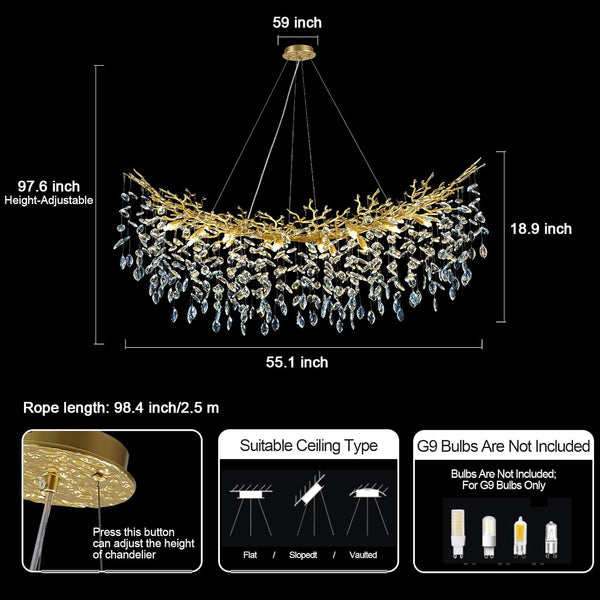 Ice Eye Modern Crystal Tree Branch Linear Chandelier for All Rooms 55" 72"