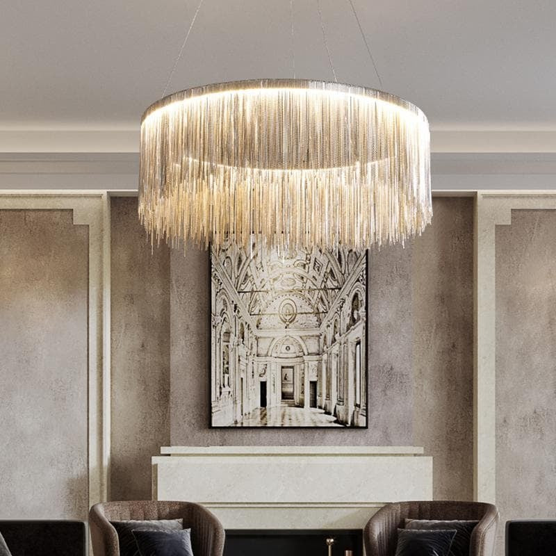 Alisa Luxury Round Chain Tassel Chandelier - kimoylights