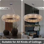 Modern K9 Grey/Clear Crystal Beads Round Chandelier 31.5" - kimoylights