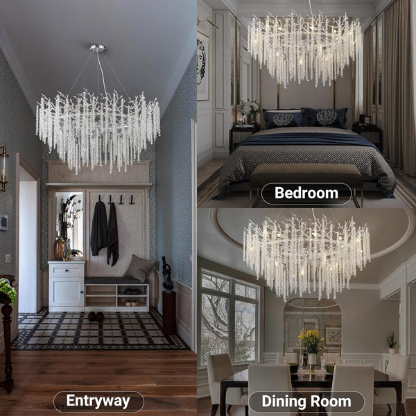 Snow Tree Branch Gold/Silver Chandelier 47''