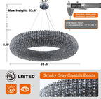 Modern K9 Grey/Clear Crystal Beads Round Chandelier 31.5" - kimoylights