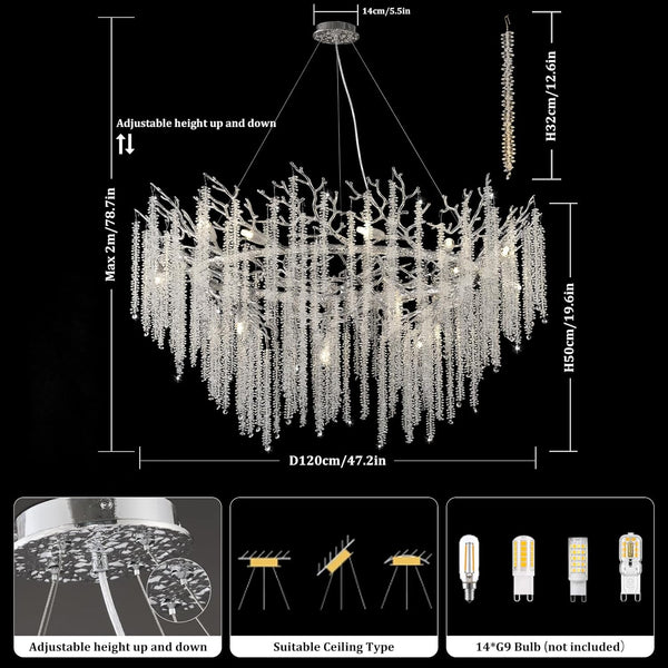 Snow Tree Branch Gold/Silver Chandelier 47''