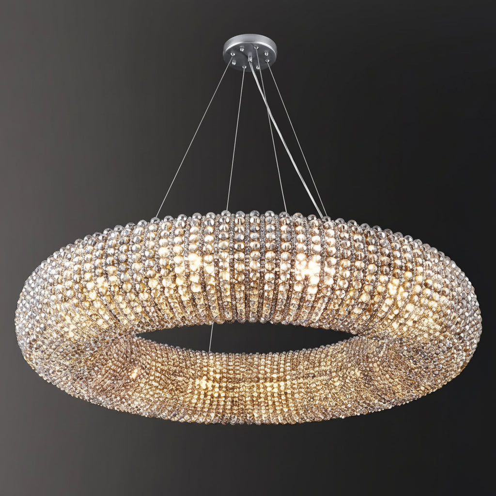 Modern K9 Grey/Clear Crystal Beads Round Chandelier 31.5" - kimoylights