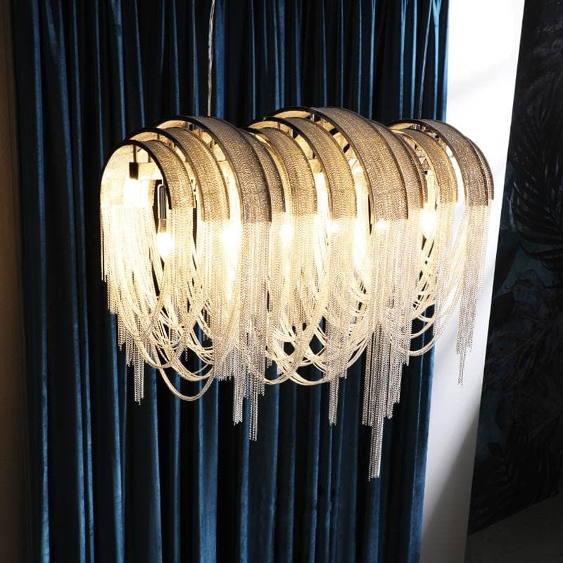 Alisa Luxury Hardware Aluminum Chain Tassel Long Branch Chandelier W35"- kimoylights