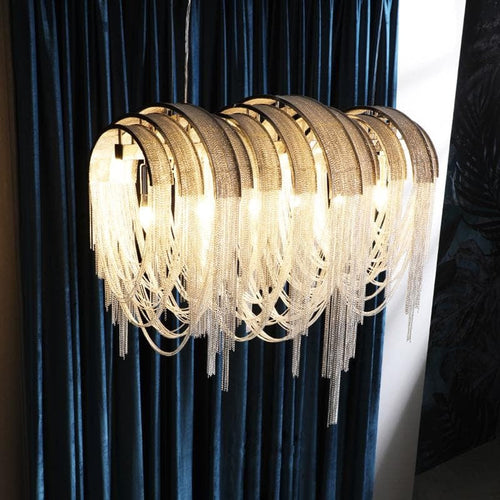 Alisa Luxury Hardware Aluminum Chain Tassel Long Branch Chandelier W35"- kimoylights