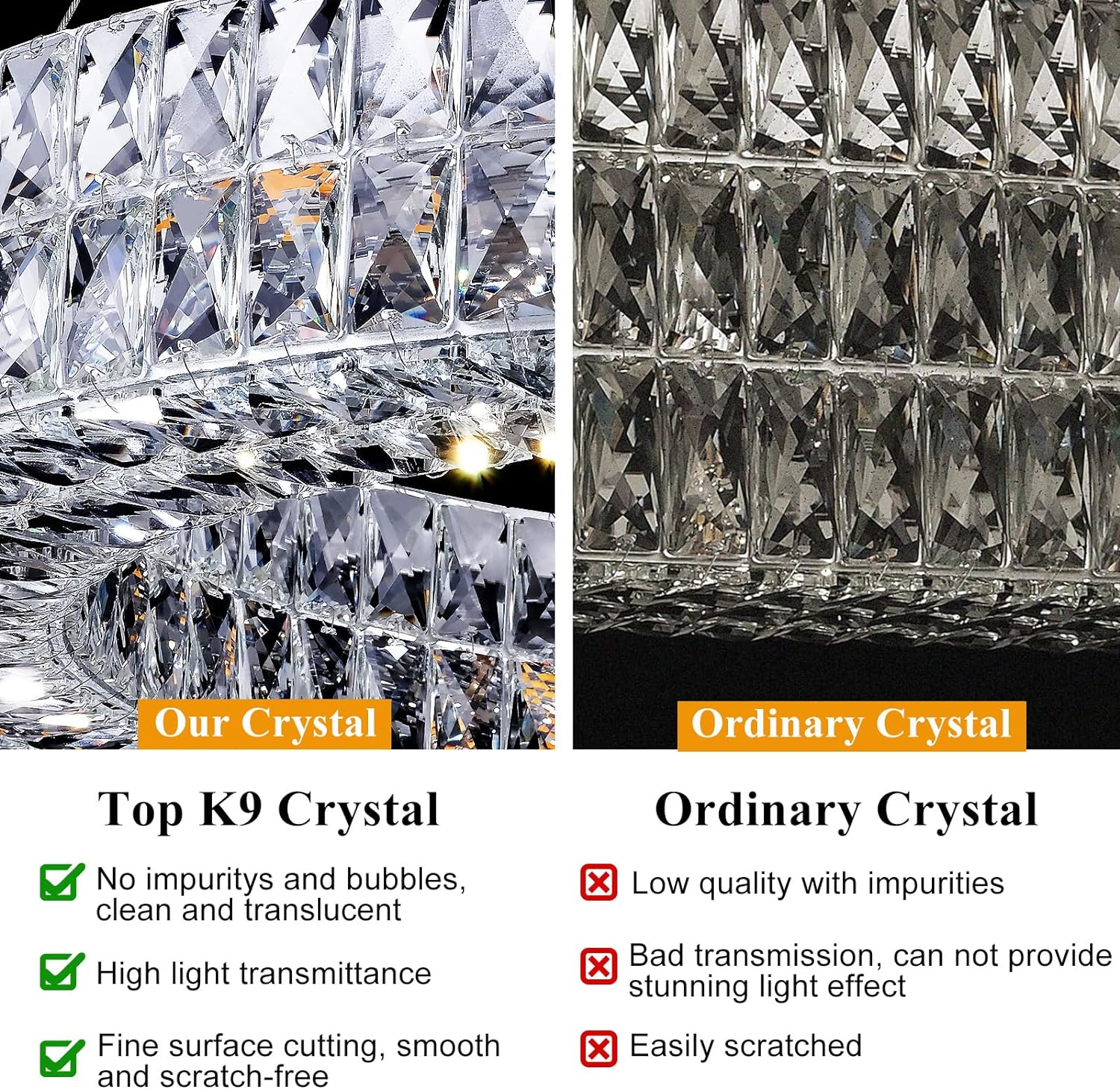Modern K9 Crystal Round/Rectangular Chandelier 32" 61" - kimoylights