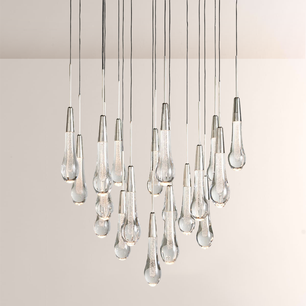 Raindrop Glass Round Solitaire Chandelier -kimoylights