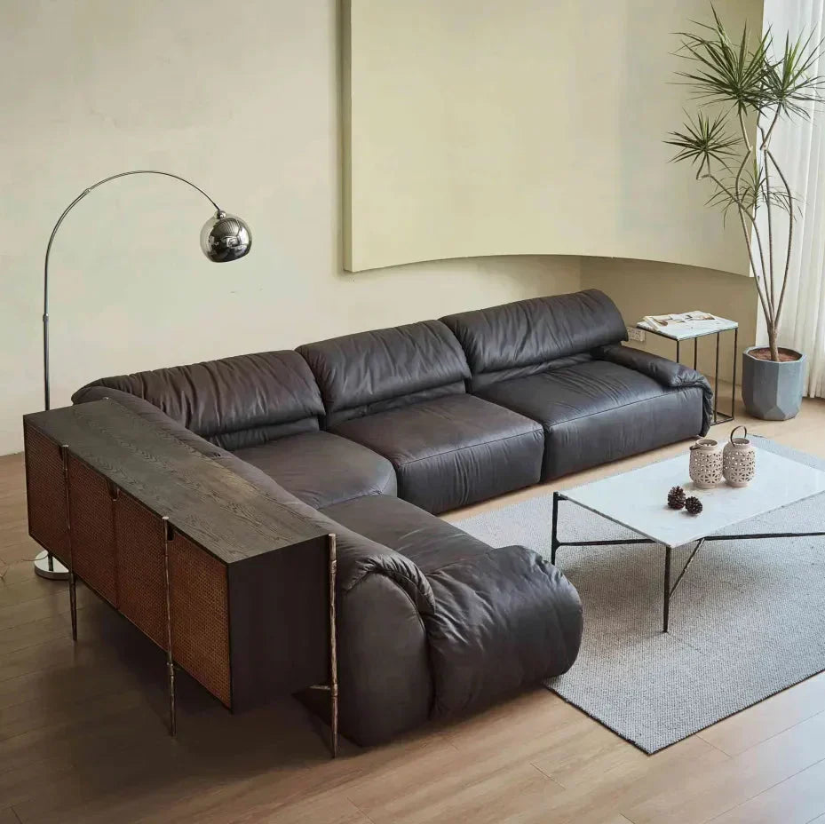 Thaddeus Metal Frame Rattan Long Side Cabinet