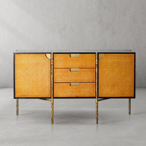 Thaddeus Metal Frame Rattan Side Cabinet