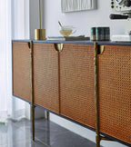 Thaddeus Metal Frame Rattan Long Side Cabinet