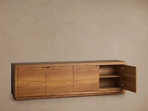 Acacius Industrial Media Console Oxidized Steel Reclaimed Wood Living