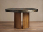 Acacius Round Dining Table Oxidized Steel Wood Industrial Artisanal Dining