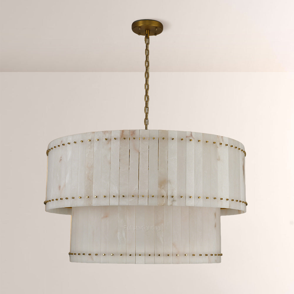 Mara Alabaster Round Tiered Chandelier 48"