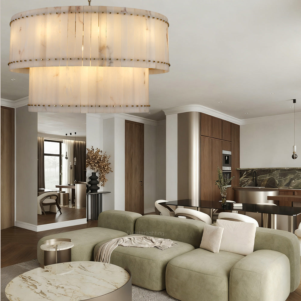 Mara Alabaster Round Tiered Chandelier 60"