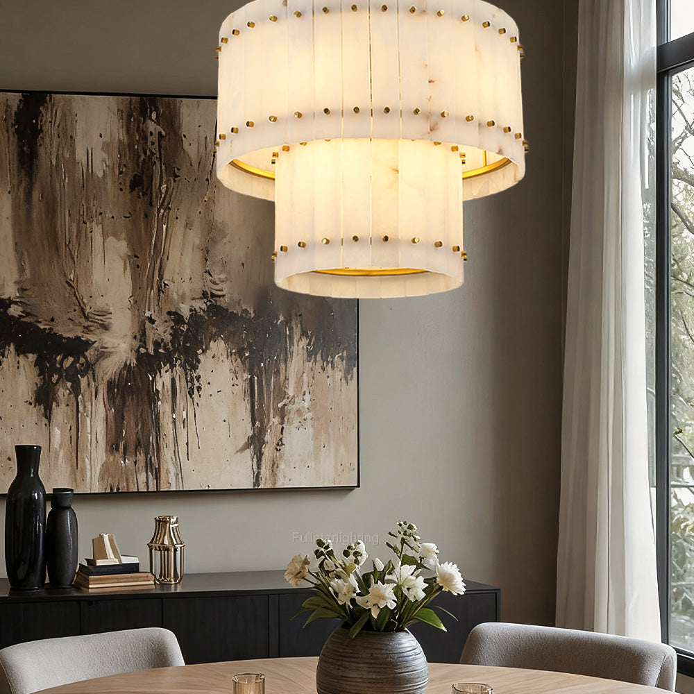Mara Alabaster Round Tiered Chandelier 22"